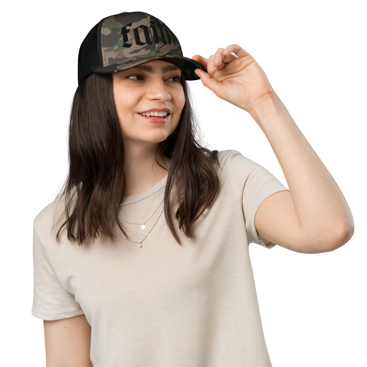 Faith Camouflage trucker hat