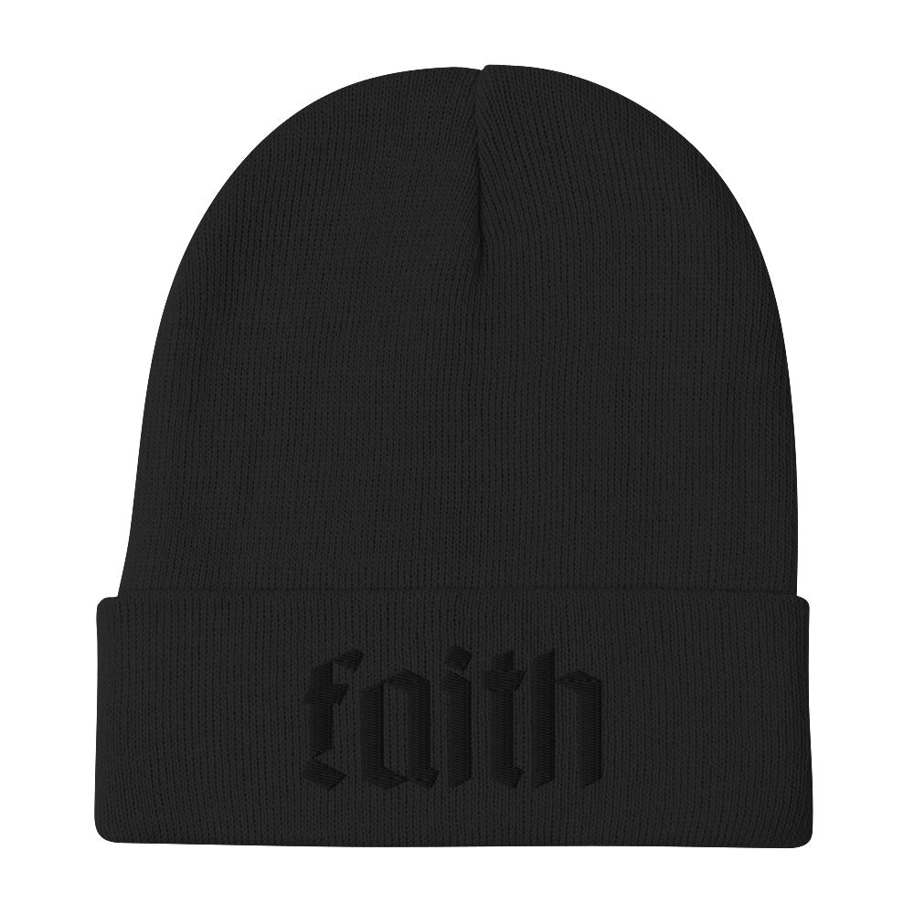 Black on Black Faith Embroidered Beanie
