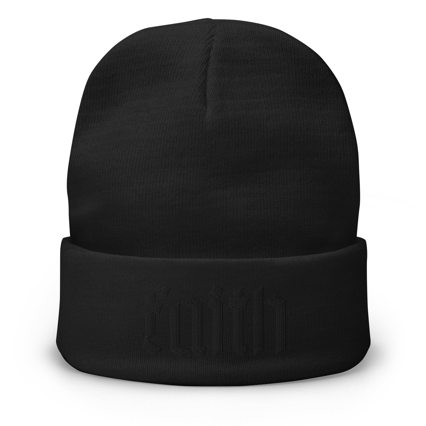 Black on Black Faith Embroidered Beanie