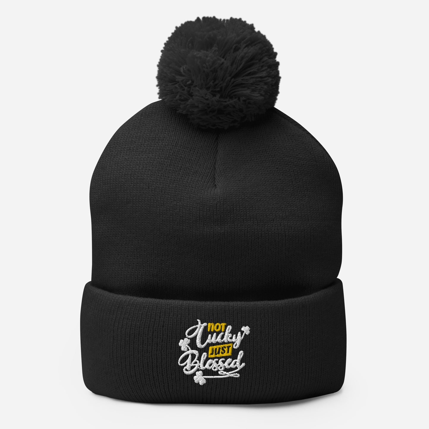 Not Lucky Just Blessed Pom-Pom Beanie