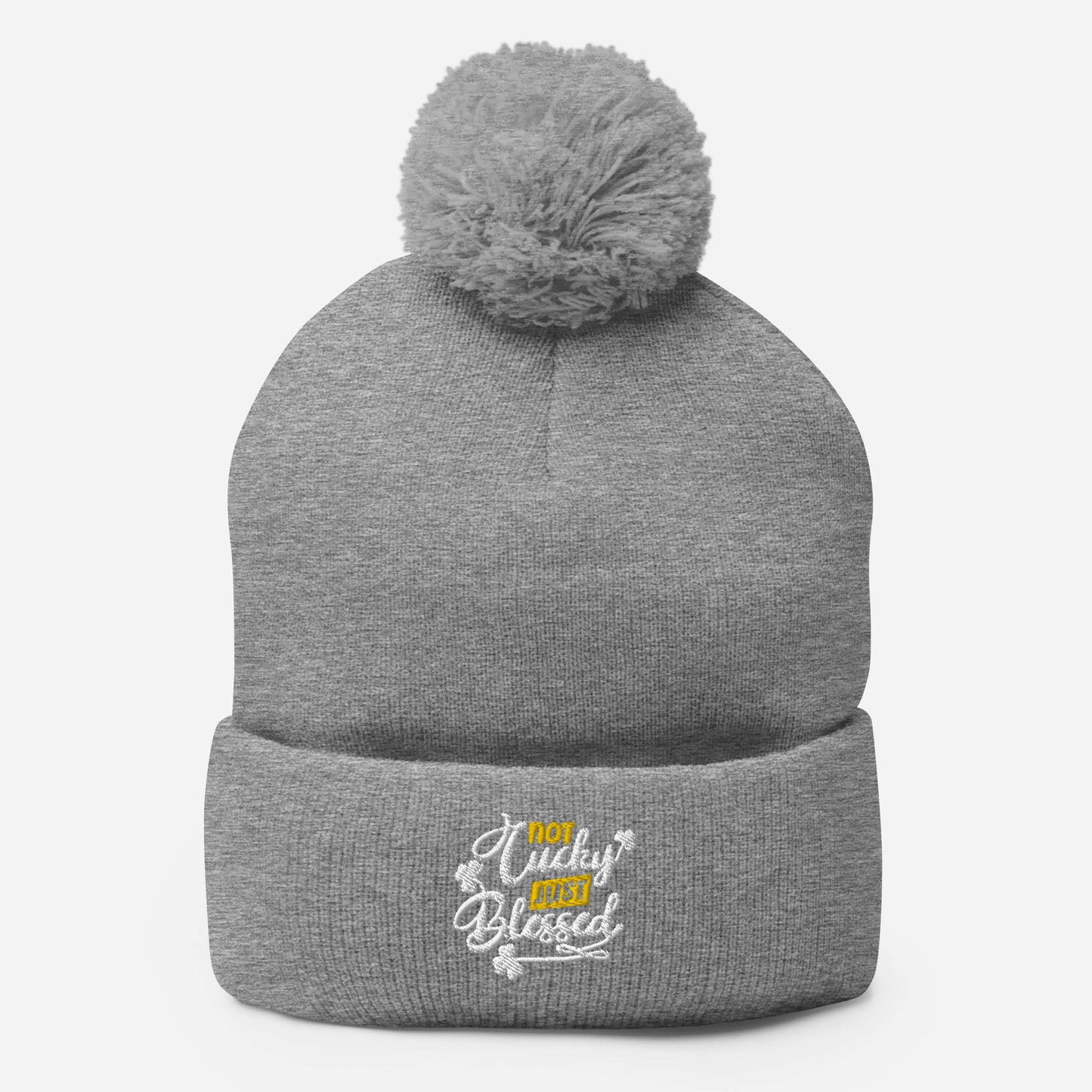 Not Lucky Just Blessed Pom-Pom Beanie