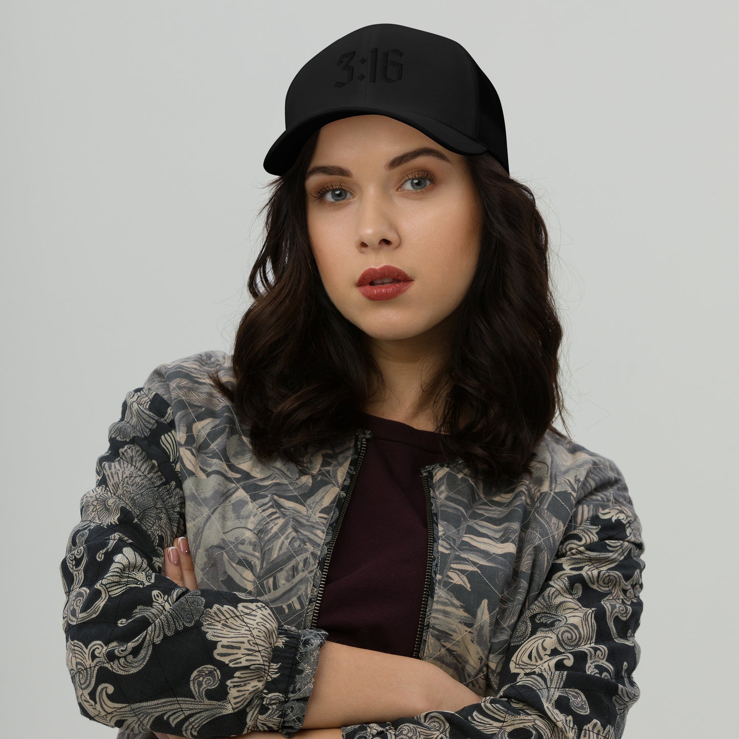 Black on Black 3:16 Trucker Cap