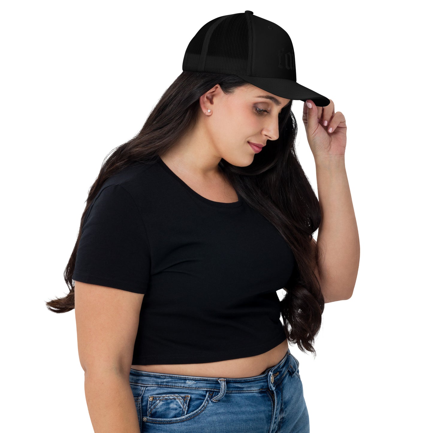 Black on Black Faith Trucker Cap