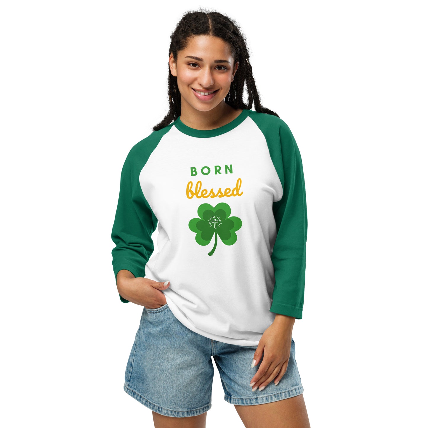 Born Blessed 3/4 sleeve raglan shirt