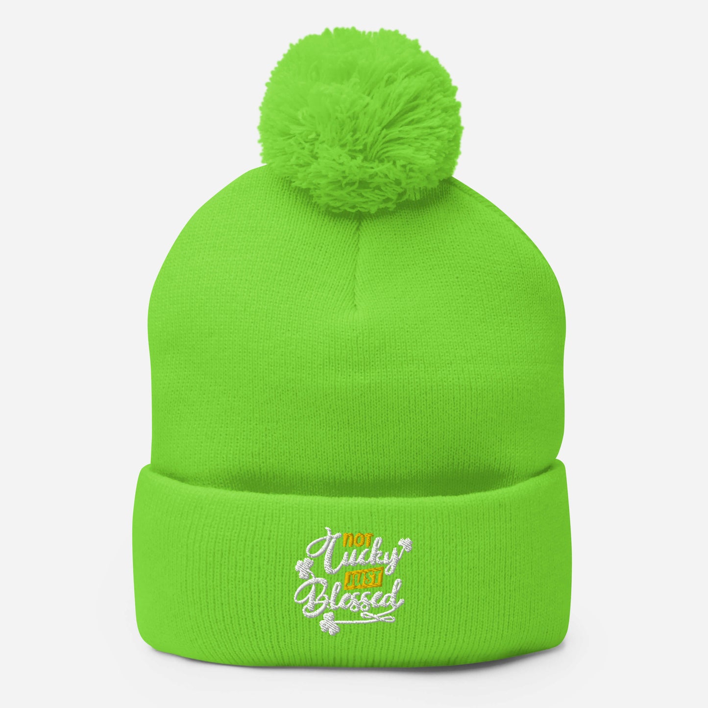 Not Lucky Just Blessed Pom-Pom Beanie