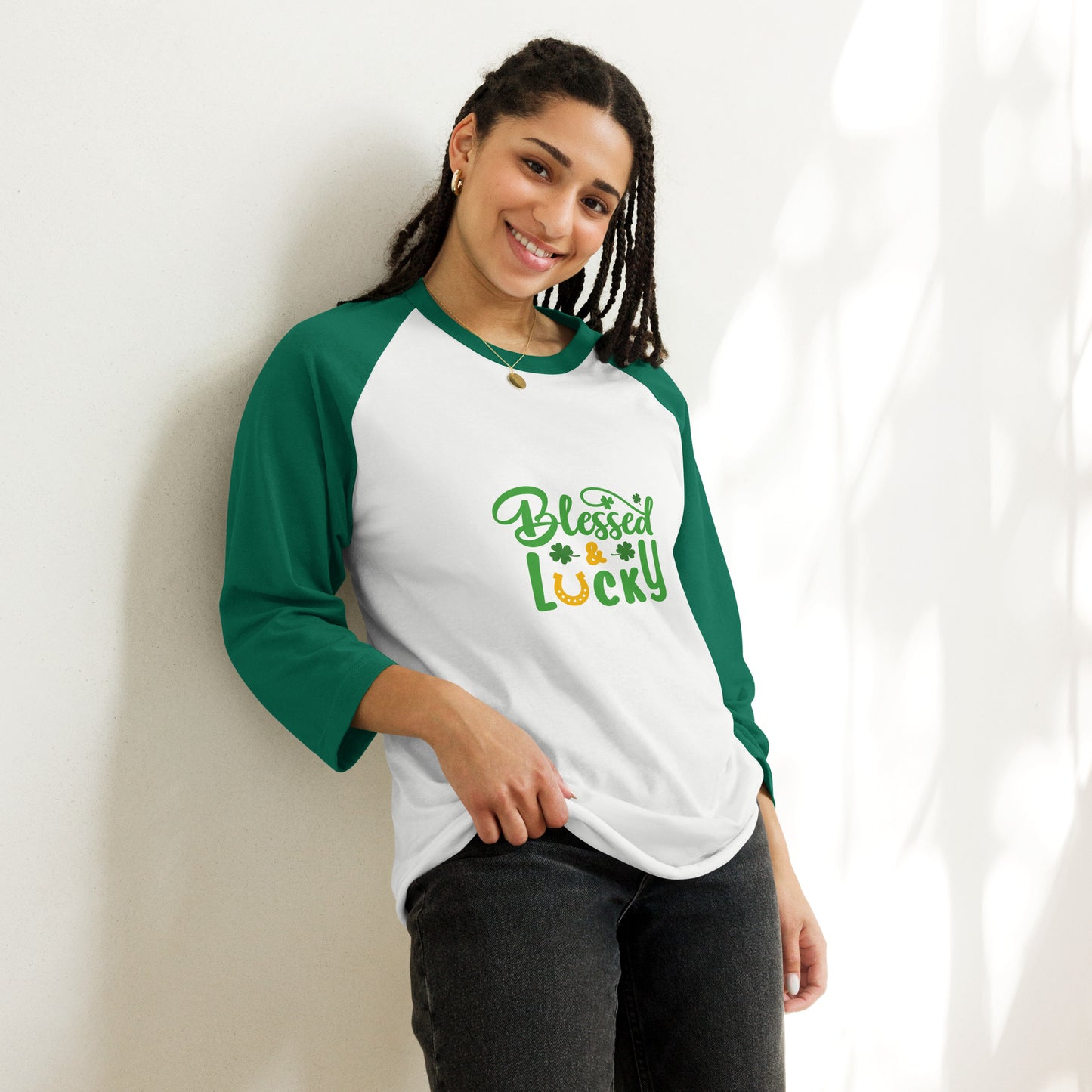 Blessed & Lucky 3/4 sleeve raglan shirt