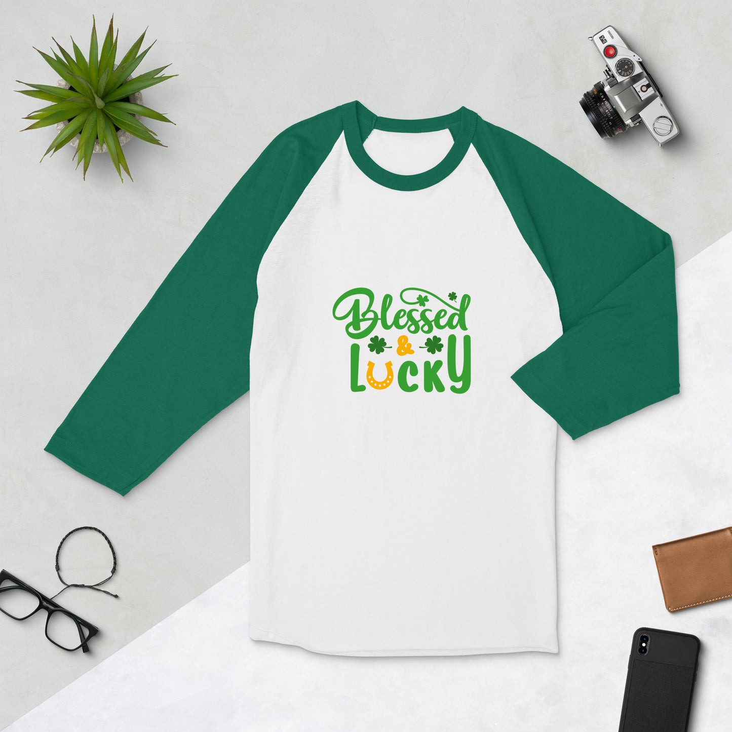 Blessed & Lucky 3/4 sleeve raglan shirt