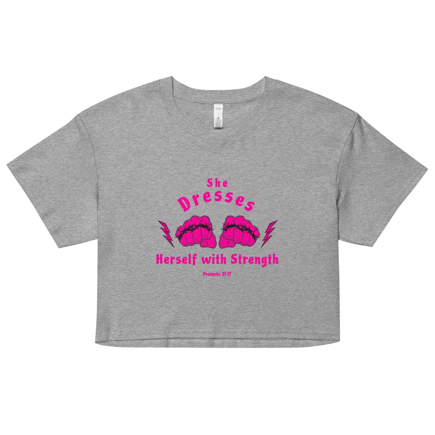She Dresses Herself with Strength Women’s crop top